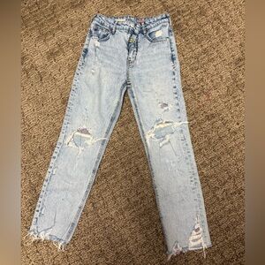 Pilcro Distressed Colored Patches Cropped Blue Jeans